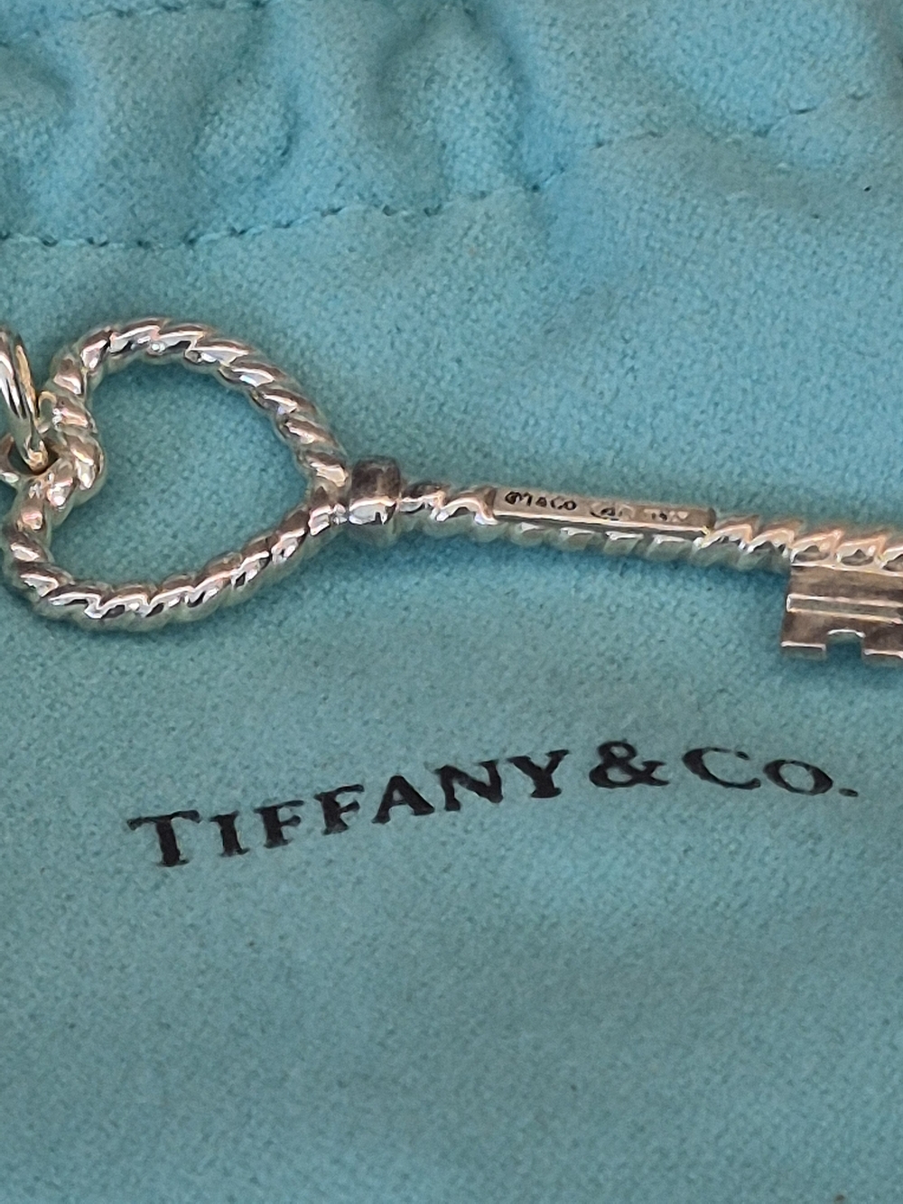 Authentic Tiffany & Co. Twist Heart Silver Key Pendant in Sterling Silver & Box